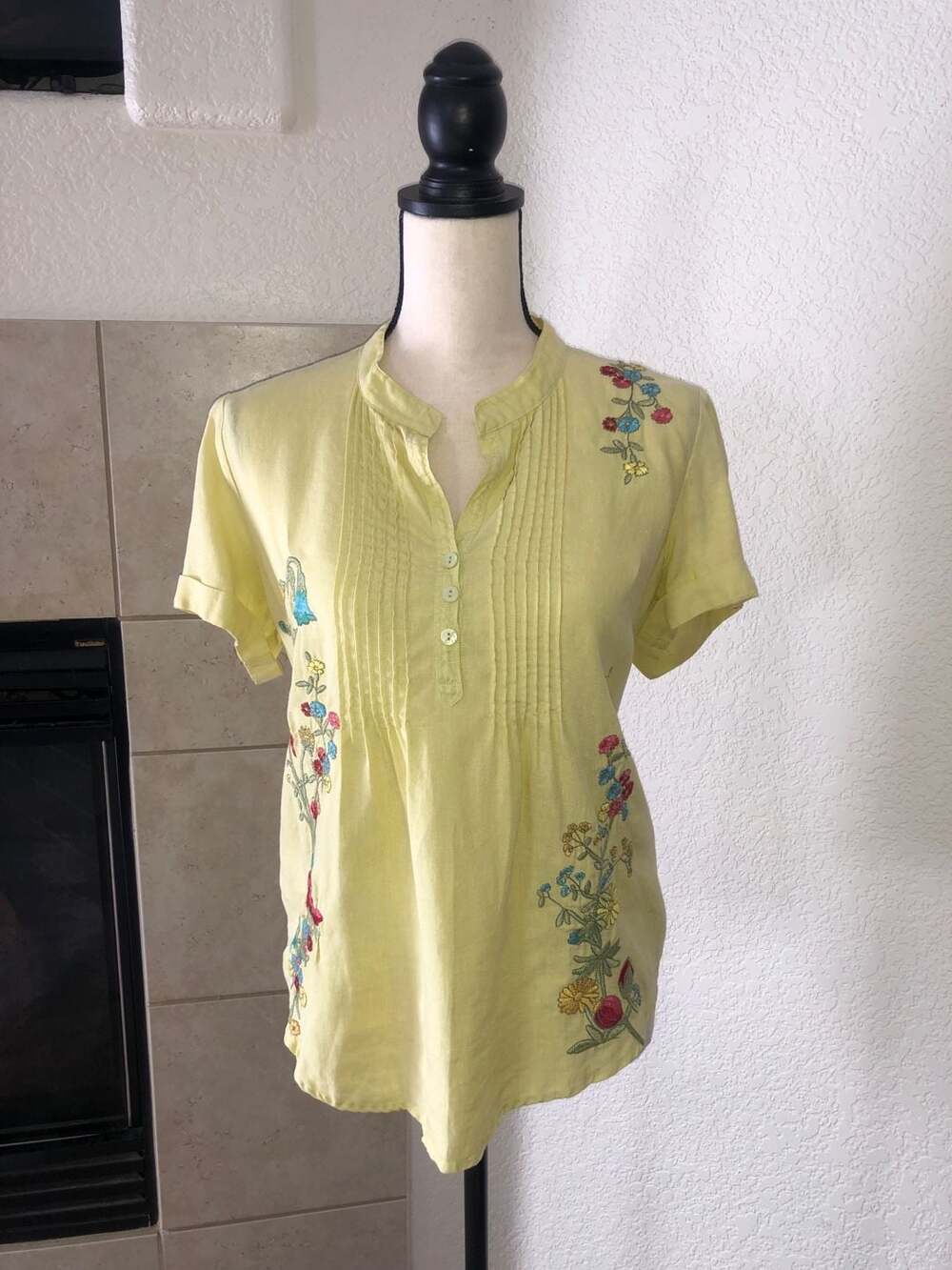 Johnny Was Yellow Short Sleeve Blouse